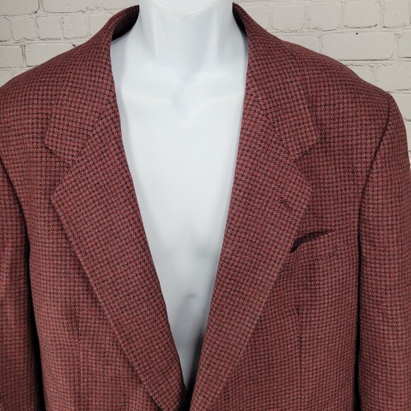 Bachrach Red 100% Wool Houndstooth 2 Button Ventless Notch Blazer Sport Coat 44 - Picture 7 of 16